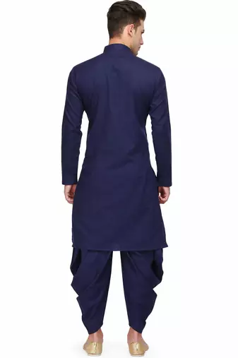 Classic blue cotton kurta with drape style dhoti salwar
