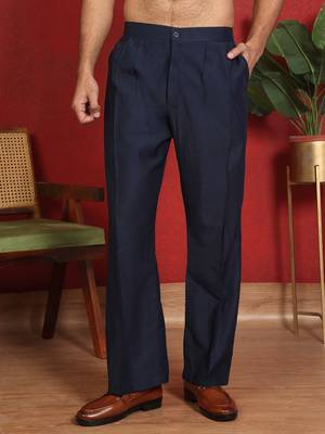 Cotton silk embroidered daman work blue kurta with bell bottom trouser 4
