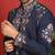 Cotton silk embroidered daman work blue kurta with bell bottom trouser