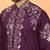 Cotton silk embroidered daman work wine kurta with bell bottom trouser