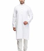 White chikankari thread embroidered cotton kurta pajama set