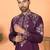 Cotton silk embroidered daman work wine kurta with bell bottom trouser