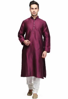 Purple color silk kurta pajama set for men 1