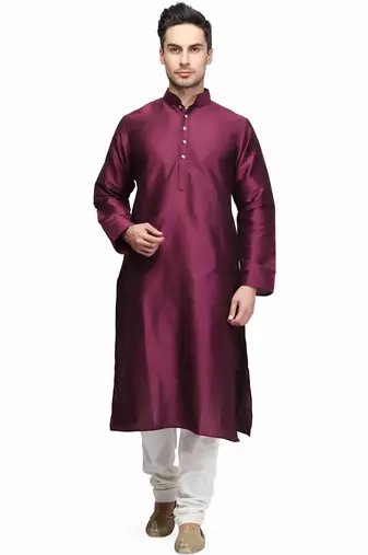 Purple color silk kurta pajama set for men