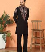 Japanese fabric embroidered paisley black kurta with trouser pant