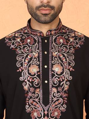 Japanese fabric embroidered paisley black kurta with trouser pant 2