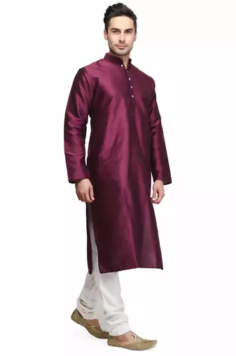 Purple color silk kurta pajama set for men
