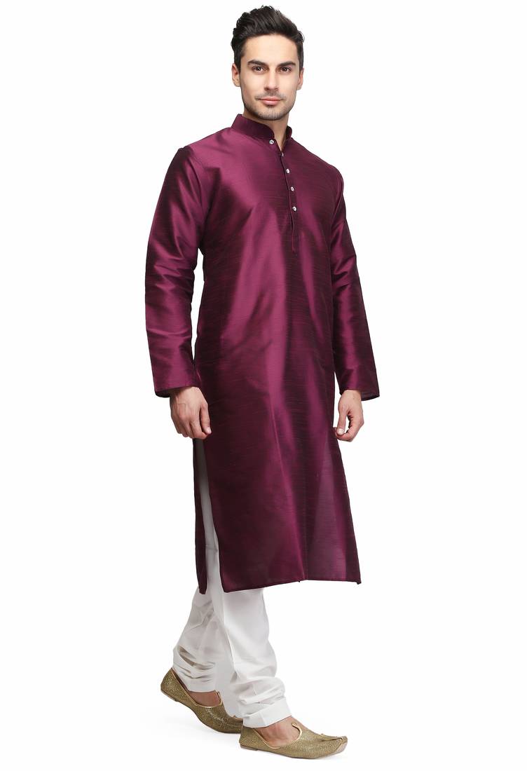 Purple color silk kurta pajama set for men