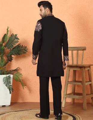 Japanese fabric embroidered paisley black kurta with trouser pant 3