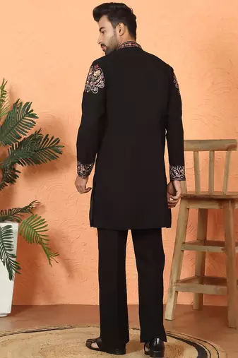 Japanese fabric embroidered paisley black kurta with trouser pant