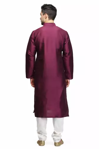 Purple color silk kurta pajama set for men