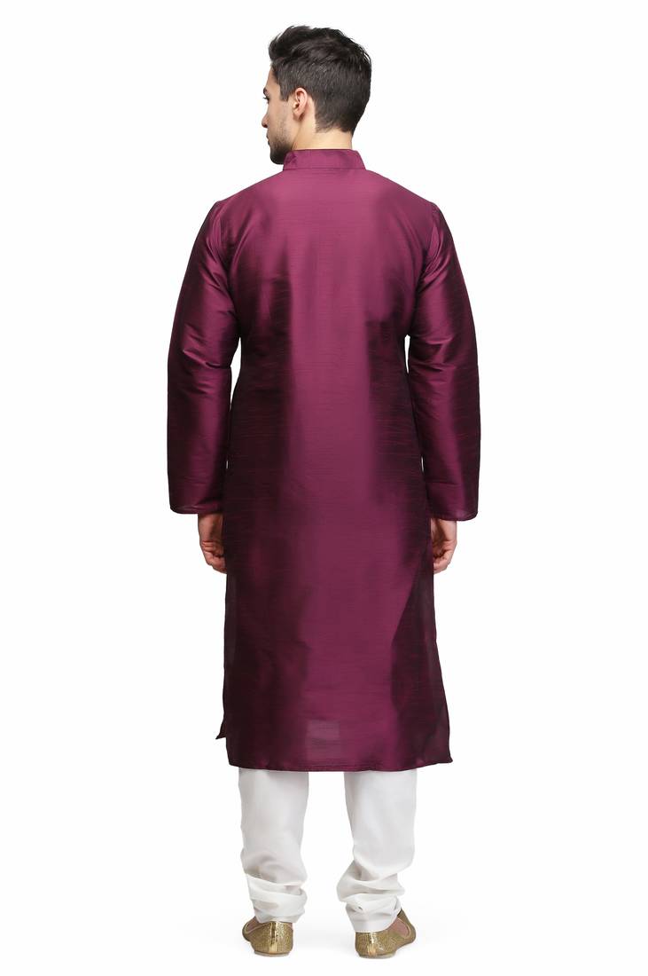 Purple color silk kurta pajama set for men