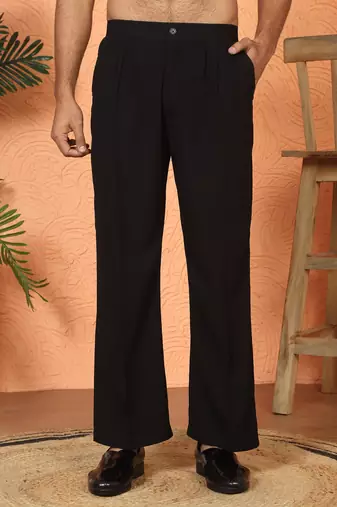 Japanese fabric embroidered paisley black kurta with trouser pant
