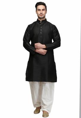Classic black color silk kurta pajama set 1