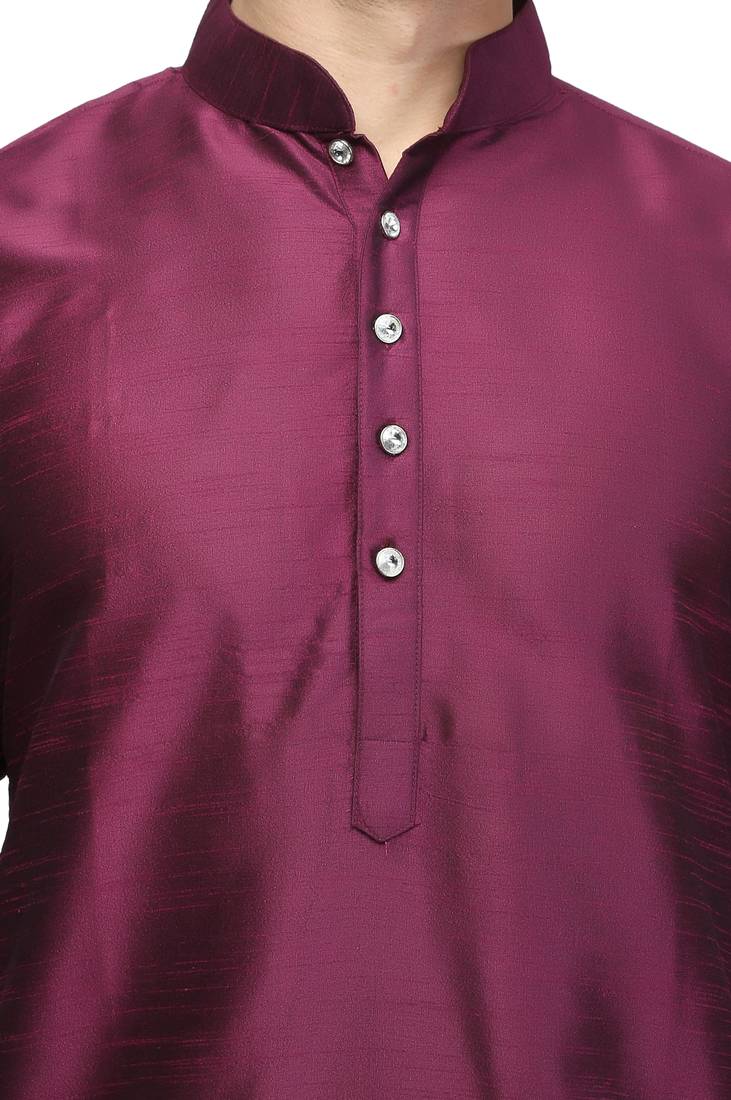 Purple color silk kurta pajama set for men