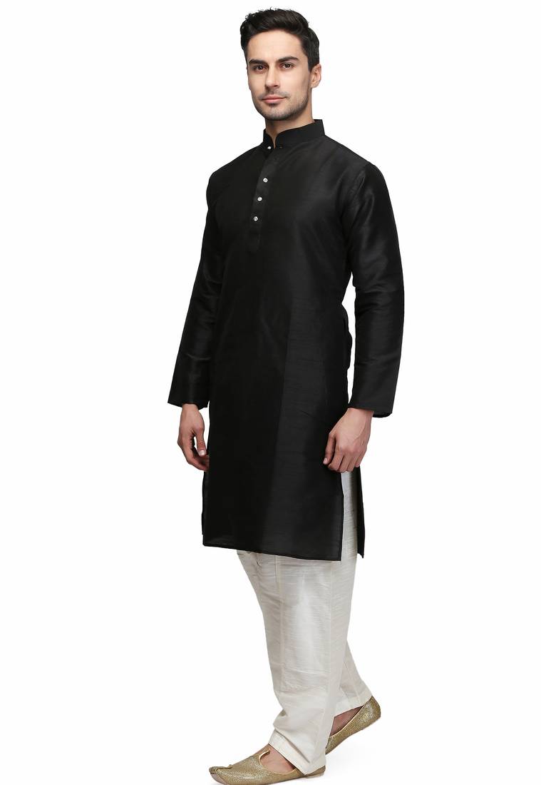 Classic black color silk kurta pajama set