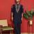 Japanese fabric embroidered paisley navy blue kurta with trouser pant