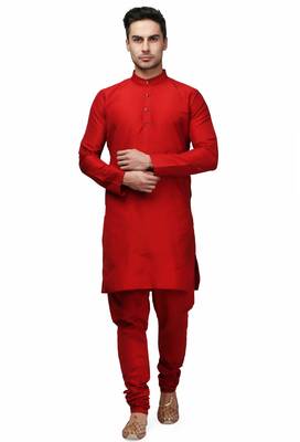 Classic design cotton red color kurta pajama set 1