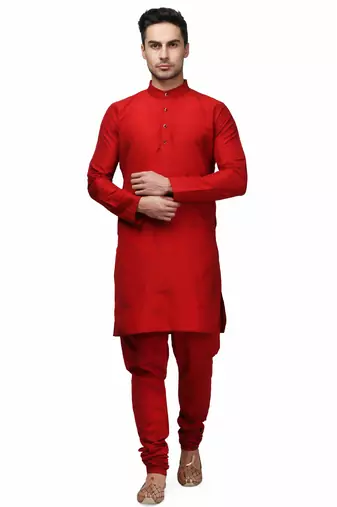 Classic design cotton red color kurta pajama set
