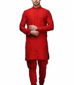Classic design cotton red color kurta pajama set