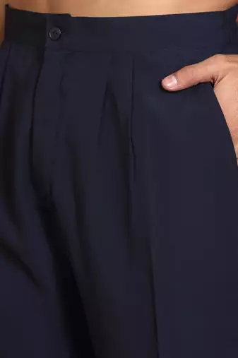Japanese fabric embroidered paisley navy blue kurta with trouser pant