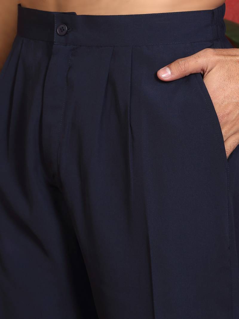 Japanese fabric embroidered paisley navy blue kurta with trouser pant