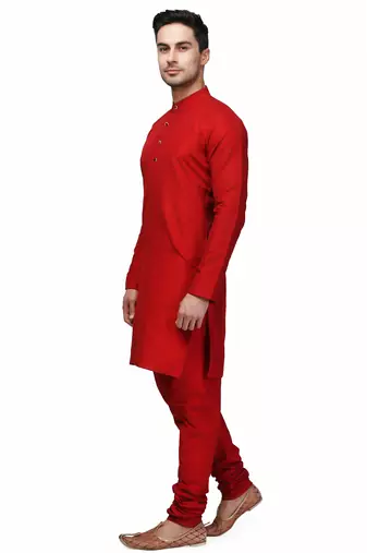Classic design cotton red color kurta pajama set