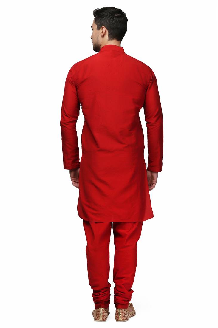 Classic design cotton red color kurta pajama set