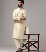 Classic cream color silk kurta with pants set