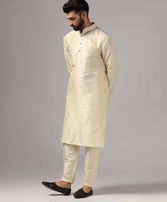 Classic cream color silk kurta with pants set 2