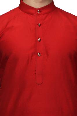 Classic design cotton red color kurta pajama set 4