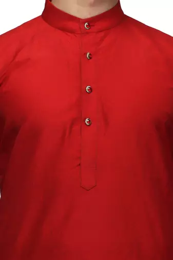 Classic design cotton red color kurta pajama set