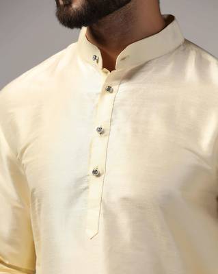 Classic cream color silk kurta with pants set 3