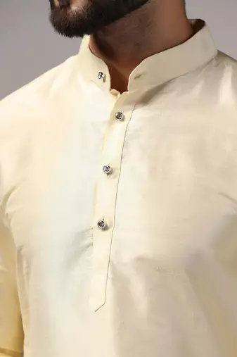 Classic cream color silk kurta with pants set