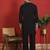 Japanese fabric yoke design embroidered black kurta with trouser pant