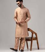 Rose gold color silk kurta with pants set