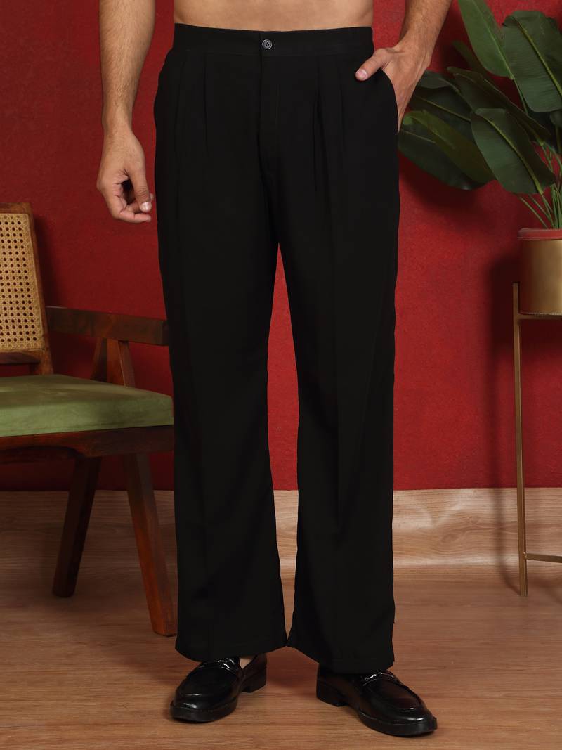 Japanese fabric yoke design embroidered black kurta with trouser pant