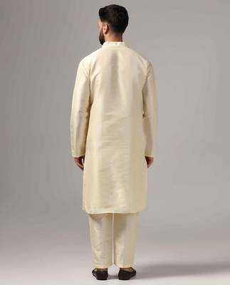 Classic cream color silk kurta with pants set 4