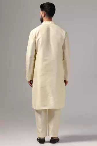 Classic cream color silk kurta with pants set