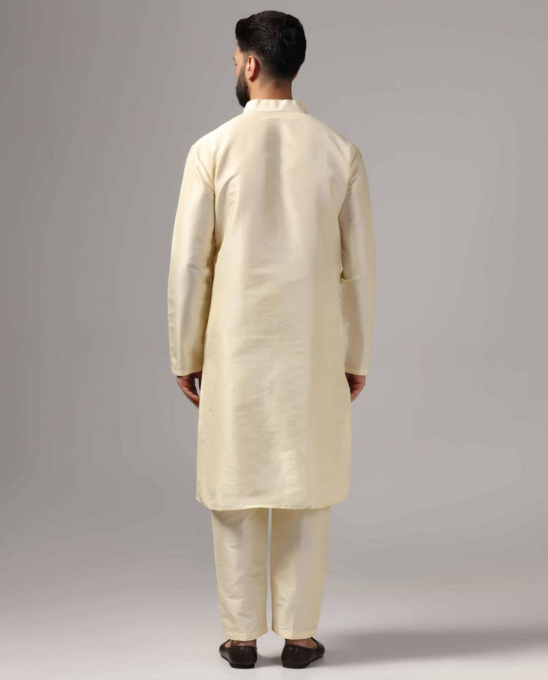 Classic cream color silk kurta with pants set