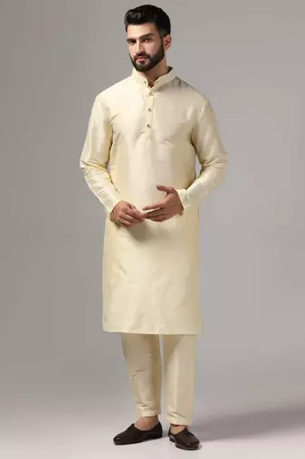 Classic cream color silk kurta with pants set