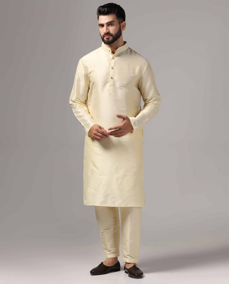 Classic cream color silk kurta with pants set