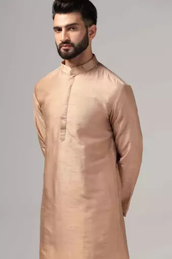 Rose gold color silk kurta with pants set
