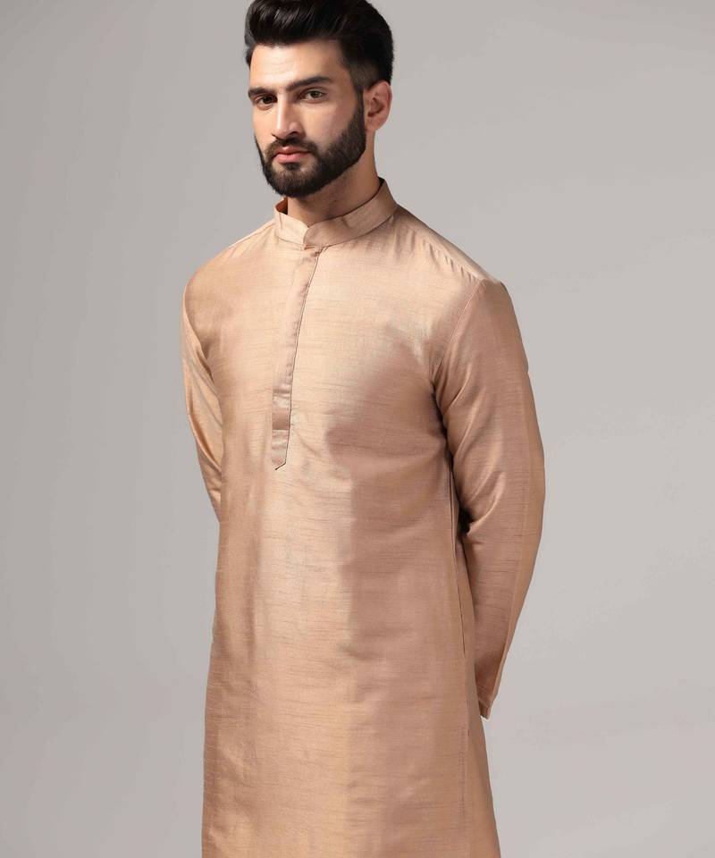 Rose gold color silk kurta with pants set