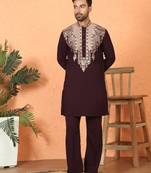 japanese fabric yoke design embroidered maroon kurta with trouser pant