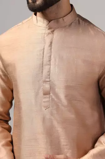 Rose gold color silk kurta with pants set