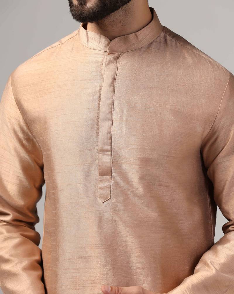 Rose gold color silk kurta with pants set