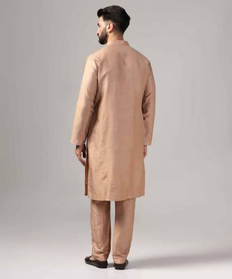 Rose gold color silk kurta with pants set 4