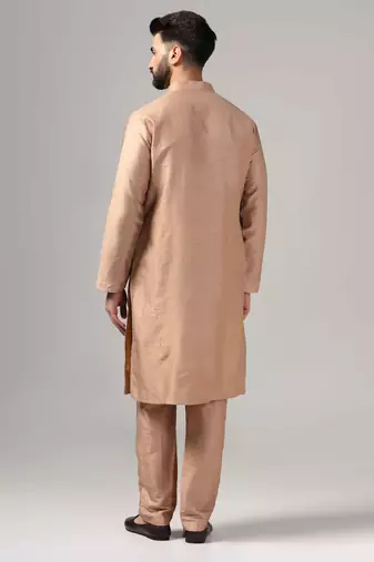 Rose gold color silk kurta with pants set