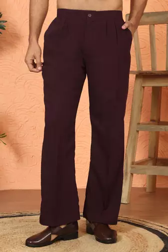 japanese fabric yoke design embroidered maroon kurta with trouser pant